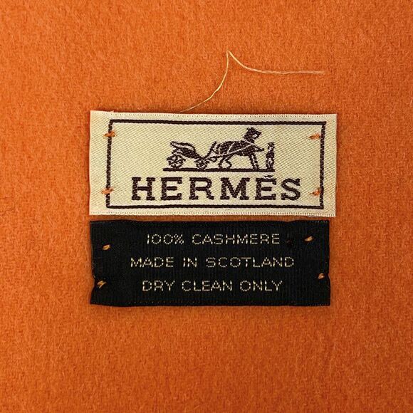 Hermes Logo Scarf Fringe Scarf Cashmere Orange Women - Picture 5 of 5